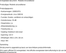 Mobiele airco 9000 BTU stil draagbaar met ontvochtiger, ventilator en slaapmodus 3-in-1 functie - 35 m² — thumbnail 2
