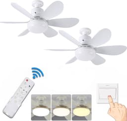KZQ Plafondventilator - 2 Stuks - Wit Mat - Incl 15W Lamp - Licht Apart Schakelbaar - Afstandsbediening - Dimbaar - Traploos Instelbare Lichtkleur - Nachtlampje - 3 Snelheden — thumbnail 1