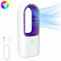 Bladloze Ventilator met LED Licht 7 Standen - Oplaadbaar USB C - Fluisterstil - 3 Standen - Tafelventilator met Verlichting - Draagbare Ventilator - Wit - Silvergear — thumbnail 1