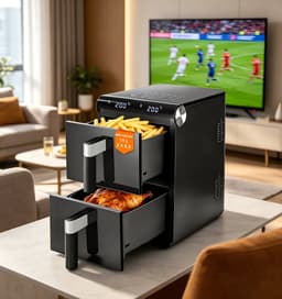 NETTLIFE Airfryer Dubbele Kamer 11L - 2800W - 13-in-1 Hetelucht Friteuse - Touchscreen met Timer - Vaatwasserbestendige Manden - 2 Bakmanden - voor Gezin - Zwart — thumbnail 1