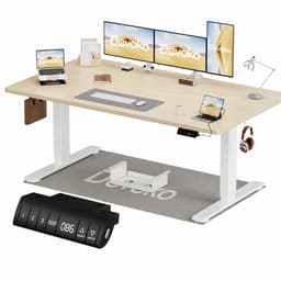 Devoko Elektrisch Zit-Sta Bureau 160x80 cm – 18 mm Dik Tafelblad – 3 Geheugenstanden – USB en Zit-alarm – Kabelmanagement – Wit frame met houtkleurig blad — thumbnail 1