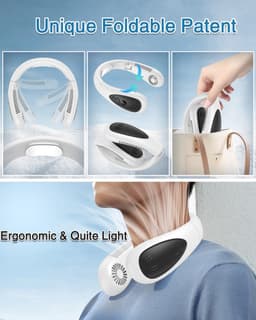 Ventilator - Nekventilator met koelplaat - 360 graden koeling - 5000mAh oplaadbaar - USB - Bladloos en opvouwbaar - Handsfree draagbaar - Wit — thumbnail 5