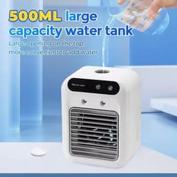 KZQ Draagbare USB-Luchtkoeler met 500 ml Watertank, 10 Uur Verkoeling, Stille Tafelventilator met Luchtbevochtiging, 2 Snelheden, Geschikt voor Thuis, Kantoor en Reizen — thumbnail 3