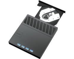 Externe Schijf Drives - Dvd Brander Lezer - Data Overzetten - 7 Poorten Hub - 14.2 cm - Zwart