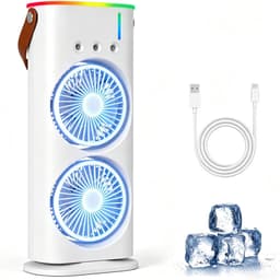 Draagbare mini-airco – 280 ml luchtkoeler, 4-in-1 draagbaar apparaat, 3 snelheden, 3 vernevelingsstanden, ledverlichting in 7 kleuren, USB-ventilator & luchtbevochtiger voor de slaapkamer — thumbnail 1
