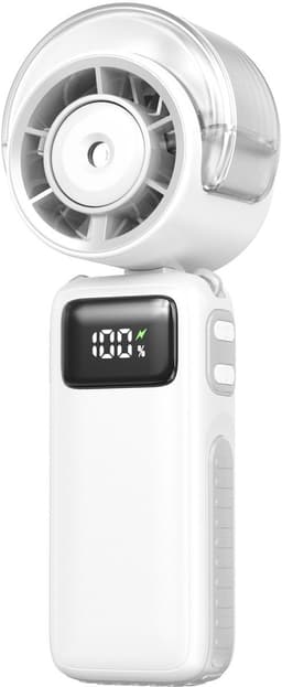 Handventilator met nevel - 65,5 × 54 × 175 mm - Draagbaar - 3600 mAh - Oplaadbaar - 5 windsnelheden - Opvouwbaar - Ideaal voor buitenactiviteiten, reizen, strand, kamperen, golfen - Wit — thumbnail 1