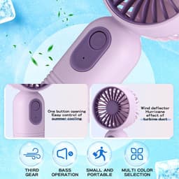 Set van 7 mini draagbare ventilatoren, schattig en lichtgewicht, compact en draagbaar, 3 windsnelheden, USB oplaadbaar, unisex, geschikt voor make-up binnen en buiten en op reis (roze en paars). — thumbnail 3