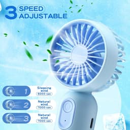Set van 7 mini draagbare ventilatoren, schattig en lichtgewicht, compact en draagbaar, 3 windsnelheden, USB oplaadbaar, unisex, geschikt voor binnen- en buitengebruik, make-up en op reis (roze en blauw). — thumbnail 2