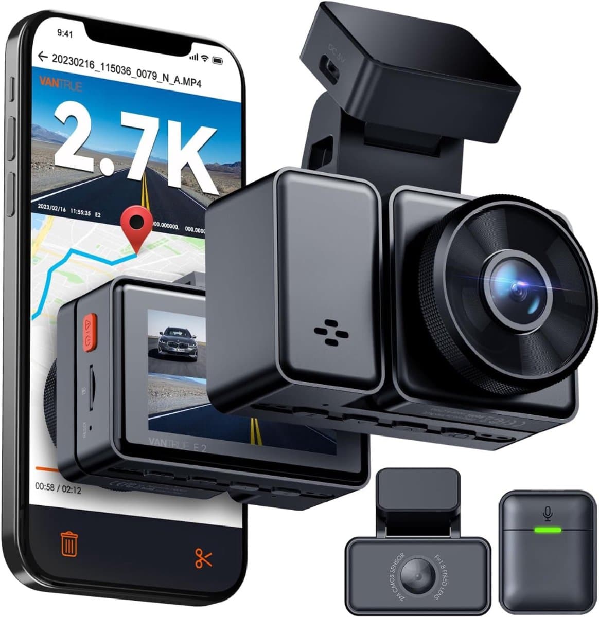 QORA® Dual Dashcam - Voor en Achter Camera – Auto Camera Met Nachtzicht – Zwart - 9cm x 8cm x 3cm; 900 g — afbeelding 1