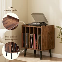 ACAZA LP Opbergsysteem - Walnoot - 56,5 x 39 x 64,5 cm (L x B x H) - Vinyl Opbergsysteem - LP Houder - Platenrek - Platenkast - Platenspelermeubel — thumbnail 5