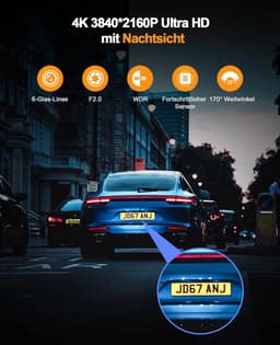 SnelShoppen - 4K Dashcam Auto Voorzijde met WiFi, SD-kaart, WDR Nachtzicht, G-sensor | 170° Groothoek Mini Dash Cam met Loopopname voor Veiligheid op — thumbnail 2