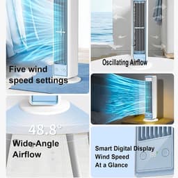 Draadloze torenventilator voor wandmontage - 3-in-1 ontwerp (vloer/bureau/wandmontage) - Vloerventilator - USB-aansluiting - Mini draagbare airconditioner - Afneembare voet - Zwenkfunctie - Vijf windsnelheden - Geschikt voor kantoren en woningen — thumbnail 3