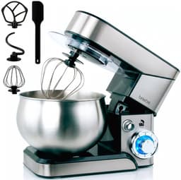 SnelShoppen - Keukenmachine 1800 W Max, Professionele Kneedmachine met Orbitale Beweging, 5 L, 6 Snelheden + Pulsfunctie, Roestvrij Staal, Garde, Deeg — thumbnail 1