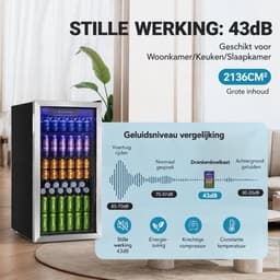 Casa Living Koelkast - Drankenkoelkast met Glazen Deur - 90 Liter - 126 Blikjes - Verstelbare Planken - LED Verlichting - Zwart — thumbnail 2
