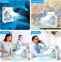 Persoonlijke Aircooler, Mini verdampings‑bureaukoeler met 5 sproeiers, 3‑snelheden & 3 timers, 7‑kleuren LED, 600ML voor kamperen slaapkamer kantoor (Wit) — thumbnail 4