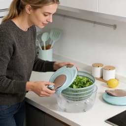 Salade Spinner - Groente Droger - Snel Groenten Wassen - Grote Capaciteit - 25cm - Blauw — thumbnail 4