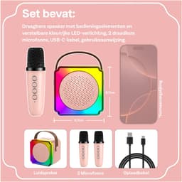 Karaoke Set voor Kinderen met Bluetooth Speaker van MMOBIEL – Met 2 Draadloze Microfoons, LED-verlichting, Geluidseffecten – Feest, Cadeau voor Meisje, Jongen, Kinderen 3+ jaar – Roze — thumbnail 5