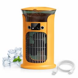 Mini Mobiele Aircooler 4 in 1 - Draagbare Luchtkoeler met 3 Snelheden - Luchtbevochtiger & Nachtlampje - Voor Kantoor, Slaapkamer en Camping - 880ml Watertank-Oranje — thumbnail 1