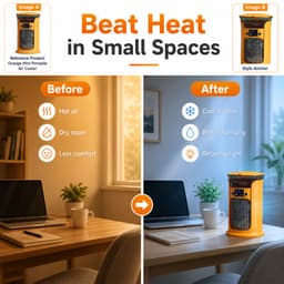 Mini Mobiele Aircooler 4 in 1 - Draagbare Luchtkoeler met 3 Snelheden - Luchtbevochtiger & Nachtlampje - Voor Kantoor, Slaapkamer en Camping - 880ml Watertank-Oranje — thumbnail 2