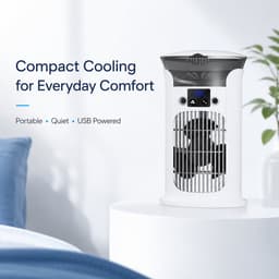 Mini Mobiele Aircooler 4 in 1 - Draagbare Luchtkoeler met 3 Snelheden - Luchtbevochtiger & Nachtlampje - Voor Kantoor, Slaapkamer en Camping - 880ml Watertank-Wit — thumbnail 2