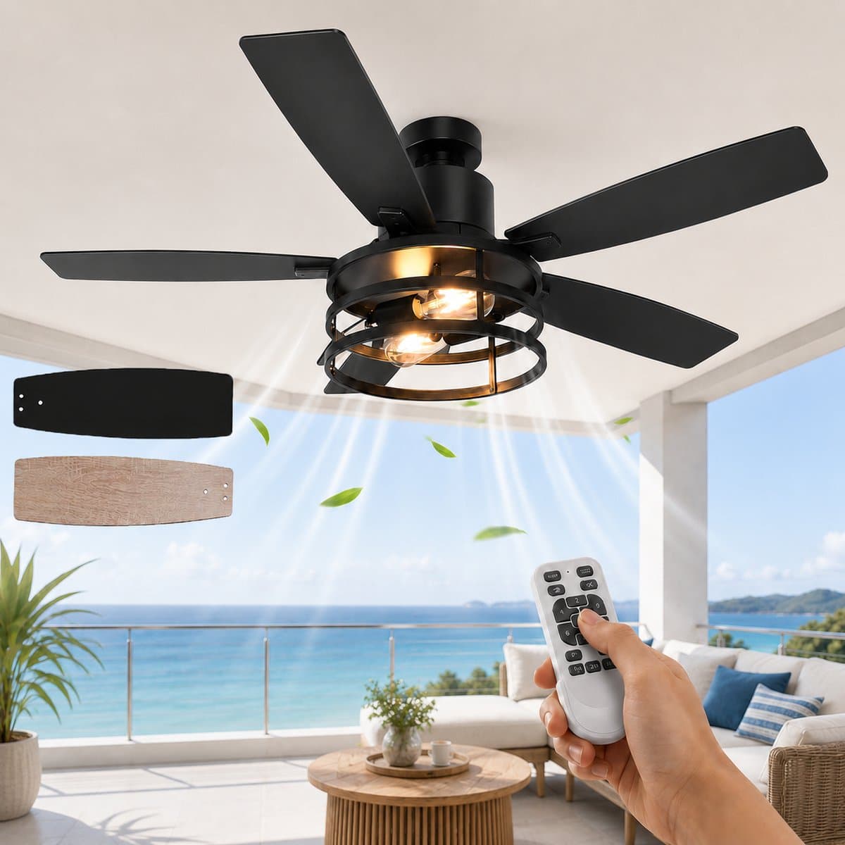 Lapamax Zwart Plafondventilator met Verlichting 112 cm – Modern industrieel ventilator lamp zwart met Afstandsbediening- 6 Snelheden-Timer en Zomer/Winterstand – Voor Slaapkamer, Woonkamer en Terras — afbeelding 1