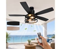 Lapamax Zwart Plafondventilator met Verlichting 112 cm – Modern industrieel ventilator lamp zwart met Afstandsbediening- 6 Snelheden-Timer en Zomer/Winterstand – Voor Slaapkamer, Woonkamer en Terras