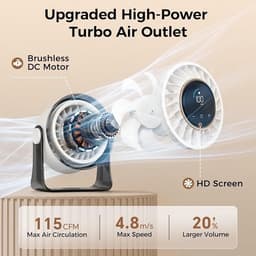 MERTTURM Oplaadbare USB Bureauventilator, Kleine Draagbare Stille Tafelventilator met 100 Snelheden, 360° Rotatie, Wandmontage, LED-display voor Slaapkamer, Thuis, Kantoor, Reizen (Wit) — thumbnail 3
