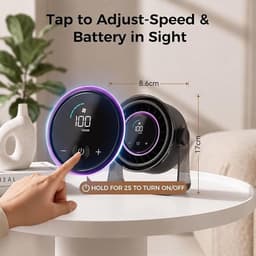 MERTTURM Oplaadbare USB Bureauventilator, Kleine Draagbare Stille Tafelventilator met 100 Snelheden, 360° Rotatie, Wandmontage, LED-display voor Slaapkamer, Thuis, Kantoor, Reizen (Zwart) — thumbnail 3
