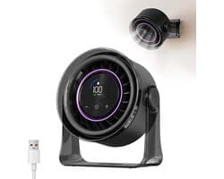 MERTTURM Oplaadbare USB Bureauventilator, Kleine Draagbare Stille Tafelventilator met 100 Snelheden, 360° Rotatie, Wandmontage, LED-display voor Slaapkamer, Thuis, Kantoor, Reizen (Zwart)