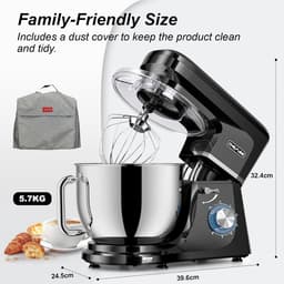 Keukenmachine - Mixer Foodprocessor - Bakken en Koken - Krachtige 2000W Motor - 7.2L Kom - Zwart — thumbnail 2