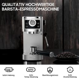 Espresso Machine - Koffiezetapparaat Cappuccino - Thuis Barista Kwaliteit - 20 Bar Italiaanse Pomp - 13 Liter - Zilver Zwart — thumbnail 5