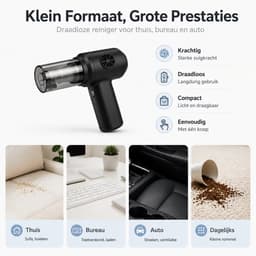 Autostofzuiger Draadloos Nat & Droog - Mini Handstofzuiger en Kruimeldief - Compacte Kruimelzuiger met Opzetstukken - Voor Auto-interieur, Stoelen, Vloermatten en Kieren - Zwart — thumbnail 2
