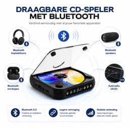 Quavitec Draagbare CD Speler met Oordopjes - Bluetooth 5.3 - Portable Discman met Ingebouwde Speaker - CD / CD-R / CD-RW - MP3 Speler - 3.5 MM AUX - Walkman voor in de Auto — thumbnail 4