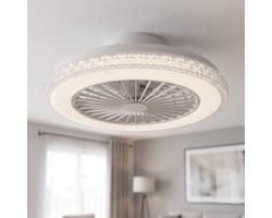 MONSUN - Moderne LED Plafondlamp met ventilator - 485 mm - CCT Aanpasbare kleuren- 48w - 2900K / 4200K / 6500K - 5110 Lumen - Dimbaar met afstandbediening - Kristal-Wit