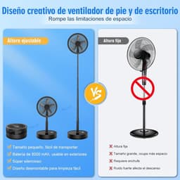 Staande Ventilator Opvouwbaar met 8000mAh Accu – Stil, 4 Standen, Afstandsbediening en 70° Oscillatie — thumbnail 5
