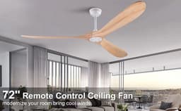 MODENUIT Plafondventilator 176 cm - Zonder Verlichting Met Afstandsbediening En 6 Snelheden - Voor Woonkamer En Terras - Metaal En Hout - Wit Natuur — thumbnail 3