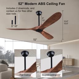 MODENUIT Plafondventilator – 132 cm – Zonder Verlichting – ABS – Zwart Donker Walnoot – Afstandsbediening — thumbnail 2