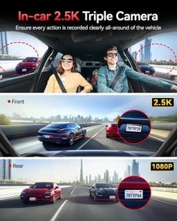SnelShoppen - 3-Kanalen Dashcam Auto 2,5K+2,5K+1080P met 128 GB Kaart, IR Nachtzicht, Touchscreen, WiFi, GPS, 24-Uurs Parkeermodus voor Voorzijde, Int — thumbnail 2