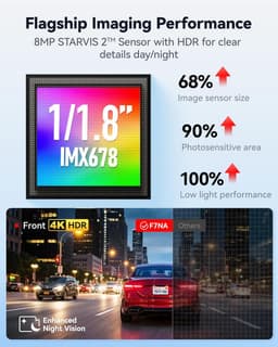 SnelShoppen - 4K Dual Dash Cam, STARVIS 2 IMX678, 8 MP, 5 GHz WiFi, GPS, Stembediening, WDR, HDR Nachtzicht, 24U Parkeerstand, Geen SD-kaart — thumbnail 2