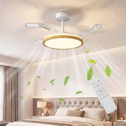 TEKROA® Plafondventilator met LED Verlichting - Intrekbare Bladen - Stille DC Motor - Zomer/Winter Stand - 6 Snelheden - Houtlook - Ø95 cm — thumbnail 3