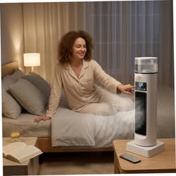 Torenventilator - Ventilator zonder bladen - Stille koeling thuis - 6 snelheden met water - 38 cm hoog - Wit — thumbnail 5