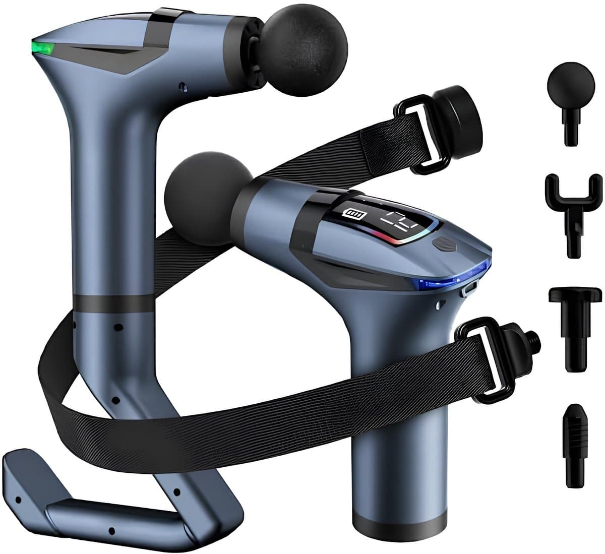 3-in-1 massagepistool - verlengde handgreep en riem - 12 versnellingen - 4 verwisselbare koppen - ideaal voor sporters, fitnesscentra, ouderenzorg - rugmassage voor de taille - verlengde handgreep - diepe weefselmassage — afbeelding 1
