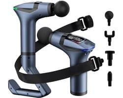 3-in-1 massagepistool - verlengde handgreep en riem - 12 versnellingen - 4 verwisselbare koppen - ideaal voor sporters, fitnesscentra, ouderenzorg - rugmassage voor de taille - verlengde handgreep - diepe weefselmassage