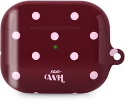 xoxo Wildhearts hoesje geschikt voor AirPods Pro 3 - Polka Dots (Burgundy) - Ook als telefoonhoesje verkrijgbaar - schokbestendige case - koptelefoonhoesje - Beschermhoes met stippenpatroon - Bordeauxrood met witte stippen — thumbnail 1