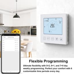 Slimme Thermostaat - Temperatuurregelaar WiFi - Energie Besparen - 5+2 Dagen Programmering - 86x86x27mm - Wit — thumbnail 5
