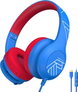 PowerLocus PLED Wired Kinder Koptelefoon met Draad USB-C - Koptelefoon voor kinderen - Veilig volume van 85dB en 94dB - Hoofdtelefoon - Met microfoon - Sharing Audio Functie - USB-C Blauw/Rood — thumbnail 1