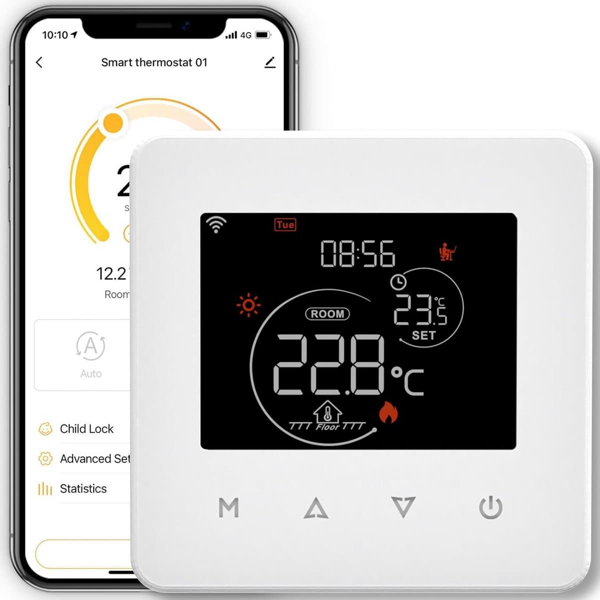 Slimme Wifi Thermostaat voor CV-Ketel - Programmeerbaar, Temperatuur & Vochtigheid - Werkt met App en Spraakassistenten — afbeelding 1