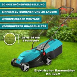 Elektrische Grasmaaier 1000W - 32 cm Snijbreedte - Opvangbak 25L - 3 Maaiveldhoogtes — thumbnail 4