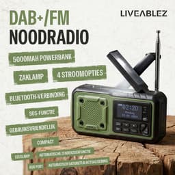 Liveablez® Noodradio Solar Opwindbaar & Batterij - DAB+/FM Draagbare Radio Oplaadbaar Met 5000mAh Powerbank Zonneenergie - Bluetooth - Zaklamp - Rampen - Noodpakket - Legergroen — thumbnail 4