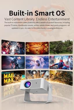 Mini Beamer X3 - Projector met Netflix+YouTube+Disney+ - 4K-ondersteuning - Home Cinema - Android 14.0 - WiFi 6 & Bluetooth 5.2 - Wit — thumbnail 3